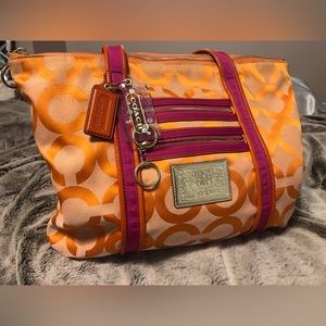 Coach POPPY orange and pink tote bag Y2K